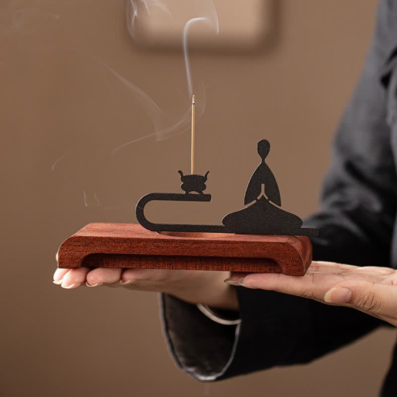 Zen Monk Natural Wood and Iron Meditation Incense Burner