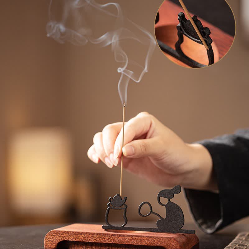 Zen Monk Natural Wood and Iron Meditation Incense Burner