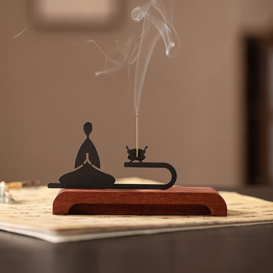 Zen Monk Natural Wood and Iron Meditation Incense Burner