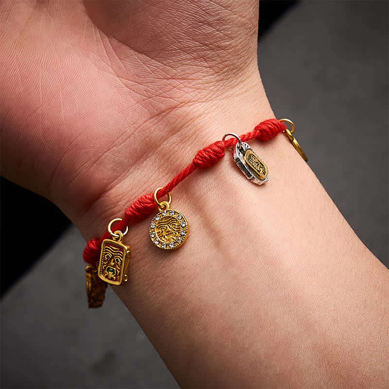 Handmade Seven-Knot Red String Zakiram Fortune & Blessings Fu Character Pixiu Vajra Luck Bracelet