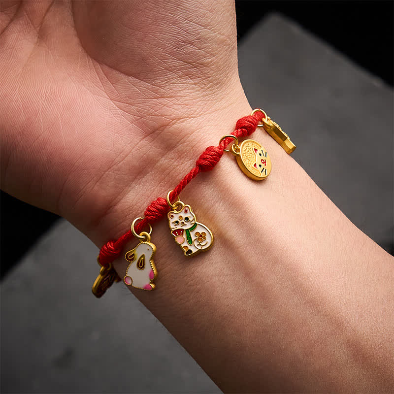 Handmade Seven-Knot Red String Koi Fish Elephant Rabbit Cat Purple Magpie Luck Bracelet