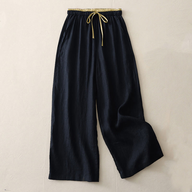 Casual Colorblock Drawstring Women's Wide Leg Pants With Pockets