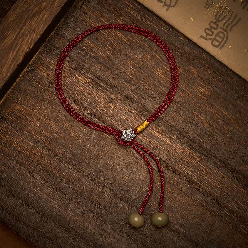 925 Sterling Silver Lotus Purity Vintage Braided Red String Bracelet
