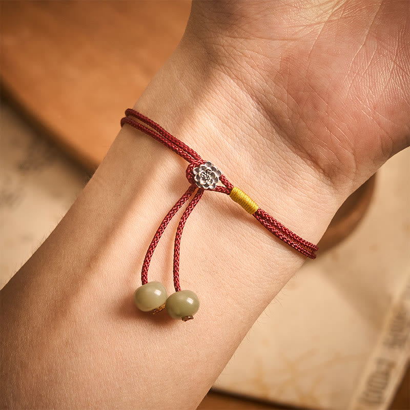 925 Sterling Silver Lotus Purity Vintage Braided Red String Bracelet