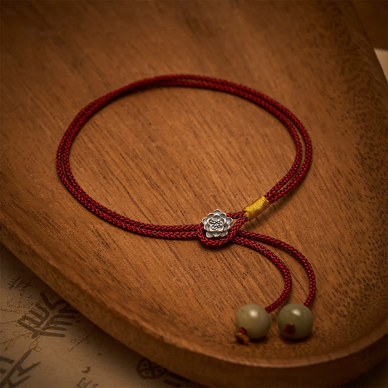 925 Sterling Silver Lotus Purity Vintage Braided Red String Bracelet