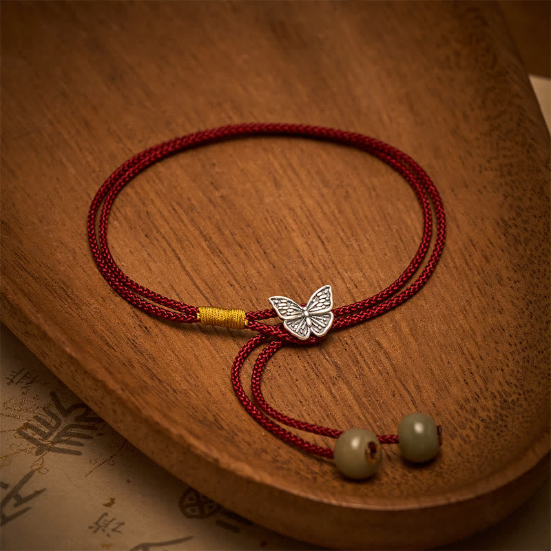 925 Sterling Silver Butterfly Protection Vintage Braided Red String Bracelet