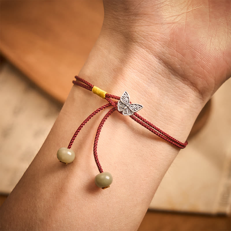 925 Sterling Silver Butterfly Protection Vintage Braided Red String Bracelet