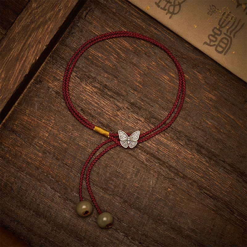 925 Sterling Silver Butterfly Protection Vintage Braided Red String Bracelet