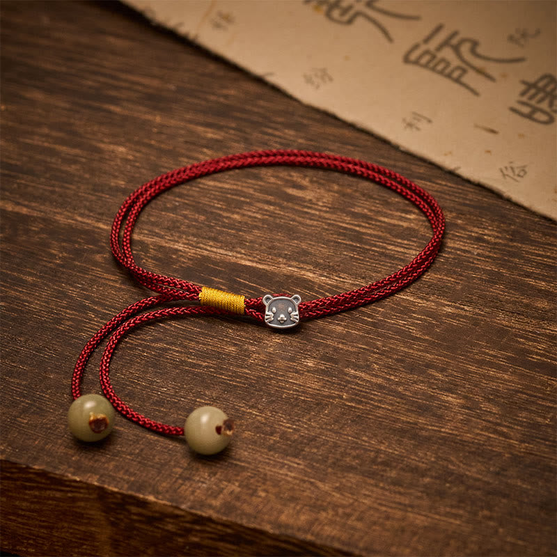 Vintage 925 Sterling Silver Chinese Zodiac Luck Braided Red String Bracelet