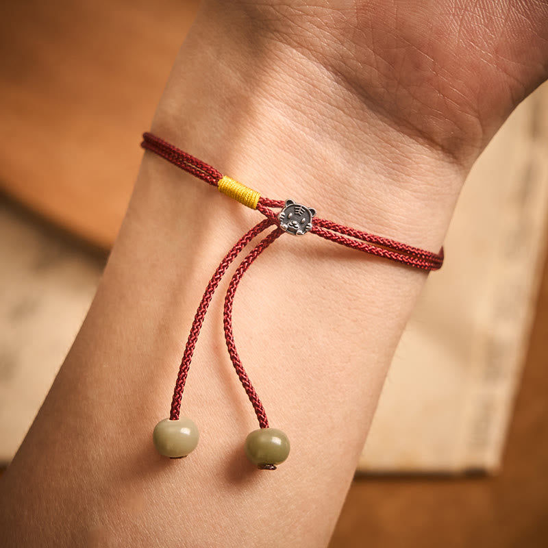 Vintage 925 Sterling Silver Chinese Zodiac Luck Braided Red String Bracelet
