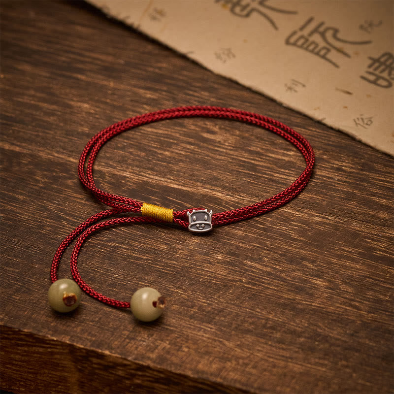 Vintage 925 Sterling Silver Chinese Zodiac Luck Braided Red String Bracelet