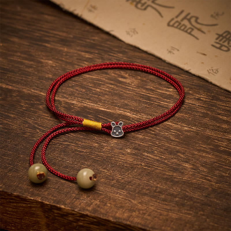Vintage 925 Sterling Silver Chinese Zodiac Luck Braided Red String Bracelet