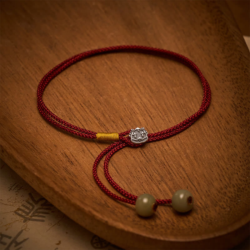 Vintage 925 Sterling Silver Chinese Zodiac Luck Braided Red String Bracelet