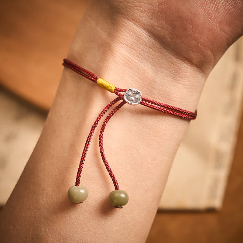 Vintage 925 Sterling Silver Chinese Zodiac Luck Braided Red String Bracelet