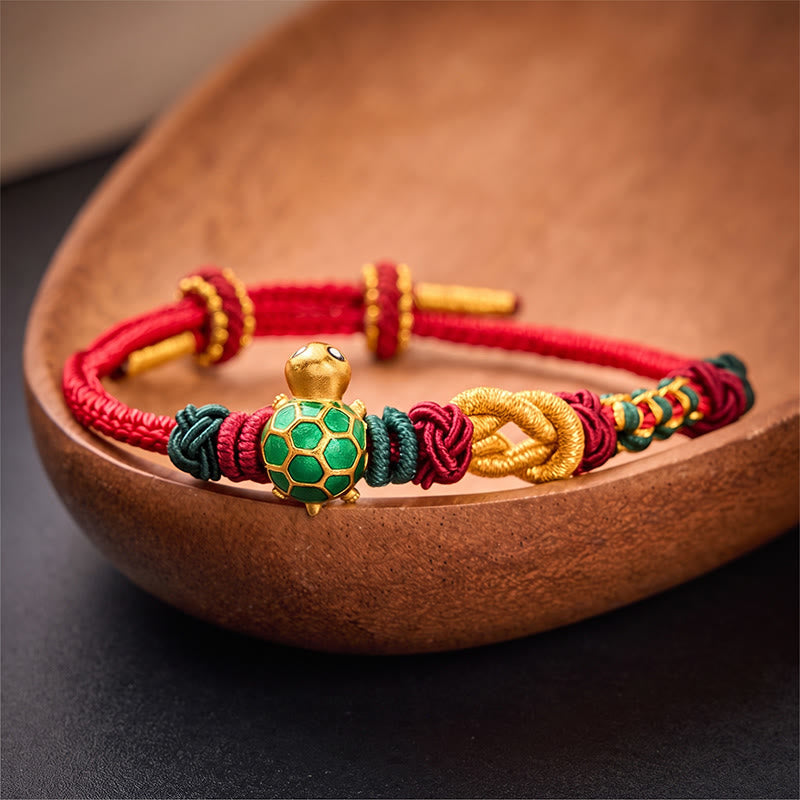 Hand-Woven Copper Turtle Red String Protection Bracelet