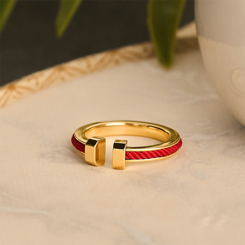 Copper Red String C-Shape Open Ring For Luck