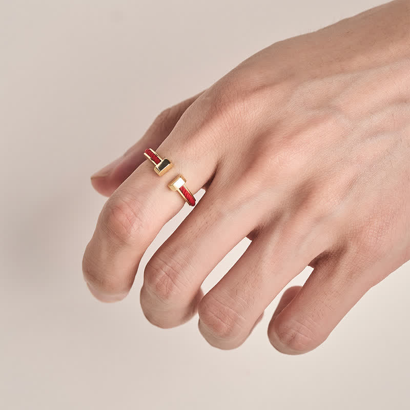 Copper Red String C-Shape Open Ring For Luck