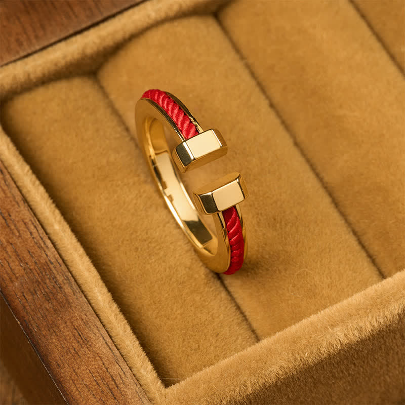 Copper Red String C-Shape Open Ring For Luck