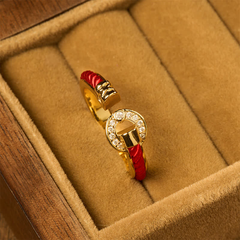 Red String Protection Round Accent Open Ring