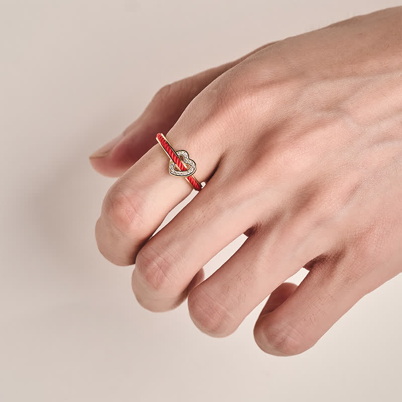Copper Red String Heart Luck Open Ring