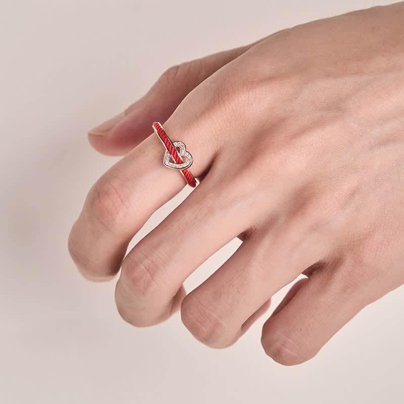 Copper Red String Heart Luck Open Ring