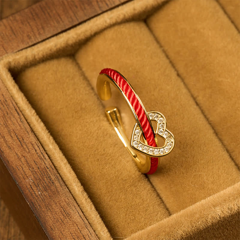 Copper Red String Heart Luck Open Ring