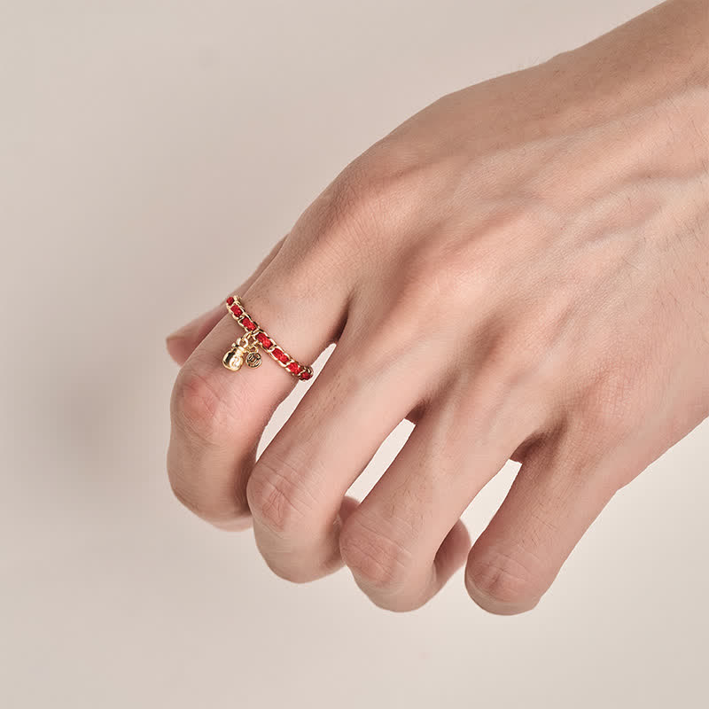Copper Red String Chinese Coin Good Fortune Fortune Pouch Open Ring