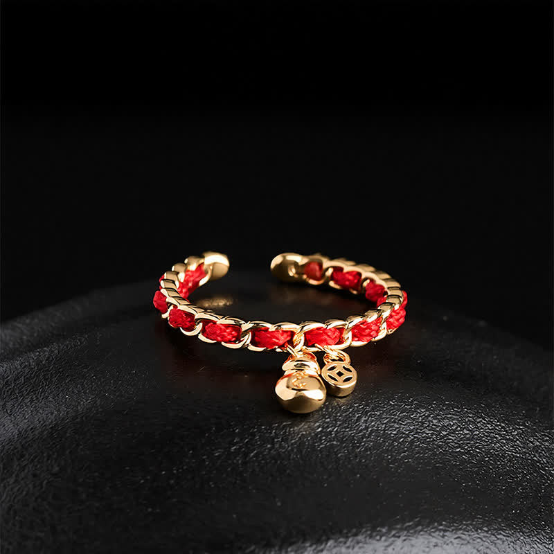 Copper Red String Chinese Coin Good Fortune Fortune Pouch Open Ring