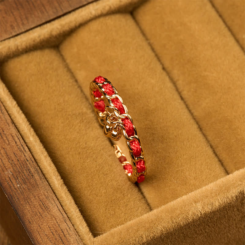 Copper Red String Chinese Coin Good Fortune Fortune Pouch Open Ring