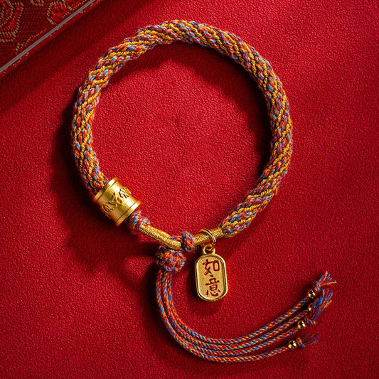 Handmade Multicolored Tibetan Om Mani Padme Hum Ruyi Auspicious Charm Braided Bracelet