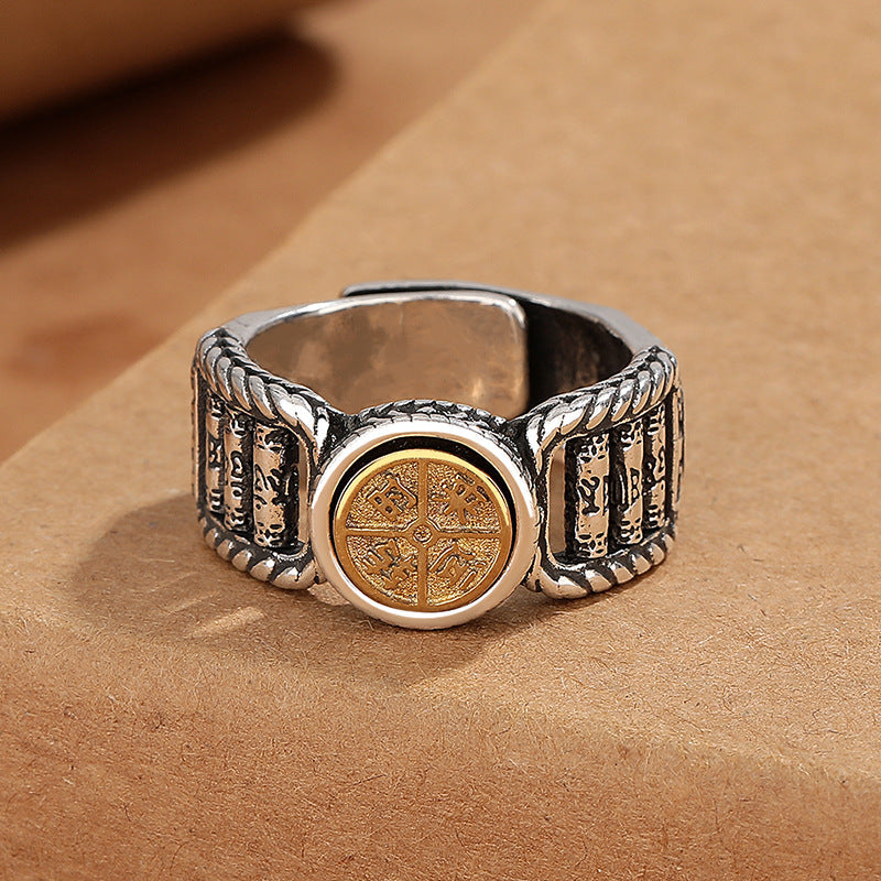 Tibetan Om Mani Padme Hum Carved Design Copper Coin Purity Rotatable Ring