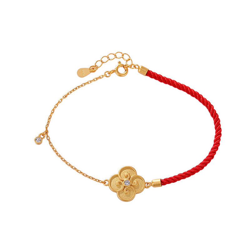 925 Sterling Silver Plated Gold Four Leaf Clover Zircon Luck Bracelet