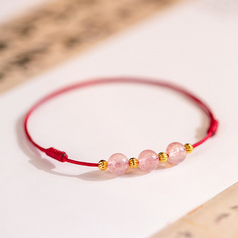 Strawberry Crystal Beads Luck Red String Anklet