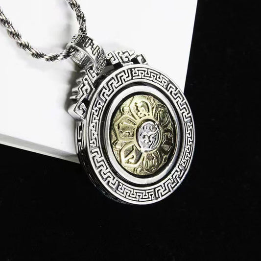 Tibetan Om Mani Padme Hum Double Dorje Vajra Rotatable Purity Peace Necklace Pendant