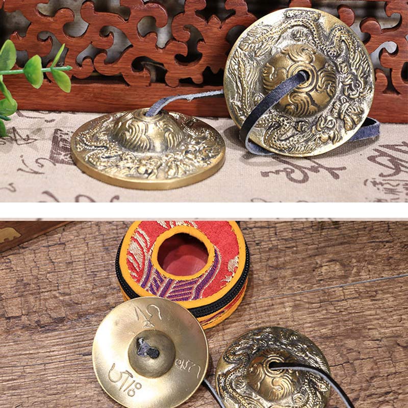 Tibetan Tingsha Bell Six True Words Dragon Copper Balance Decoration With Bag