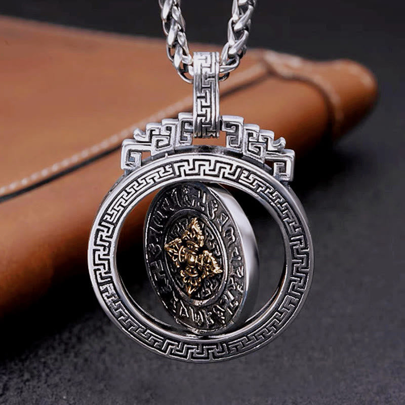Tibetan Om Mani Padme Hum Double Dorje Vajra Rotatable Purity Peace Necklace Pendant