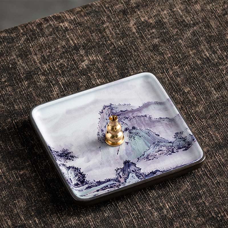 Mountain Lake Flower Leaf Ceramic Plate Tray Stick Incense Burner Decoration