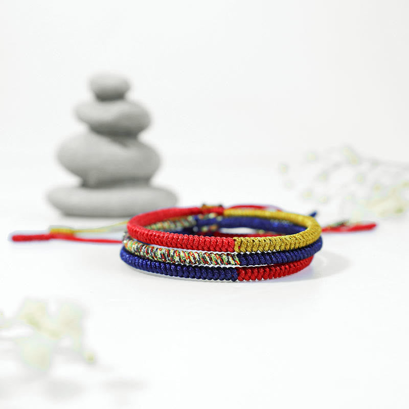 Tibet Handmade Multicolor King Kong Knot Faith Protection Braided Two-Color String Bracelet