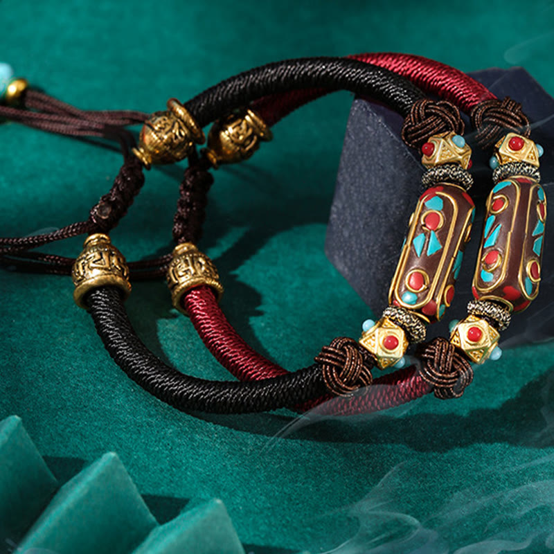 Handmade Tibetan Turquoise Om Mani Padme Hum Strength Braided Bracelet