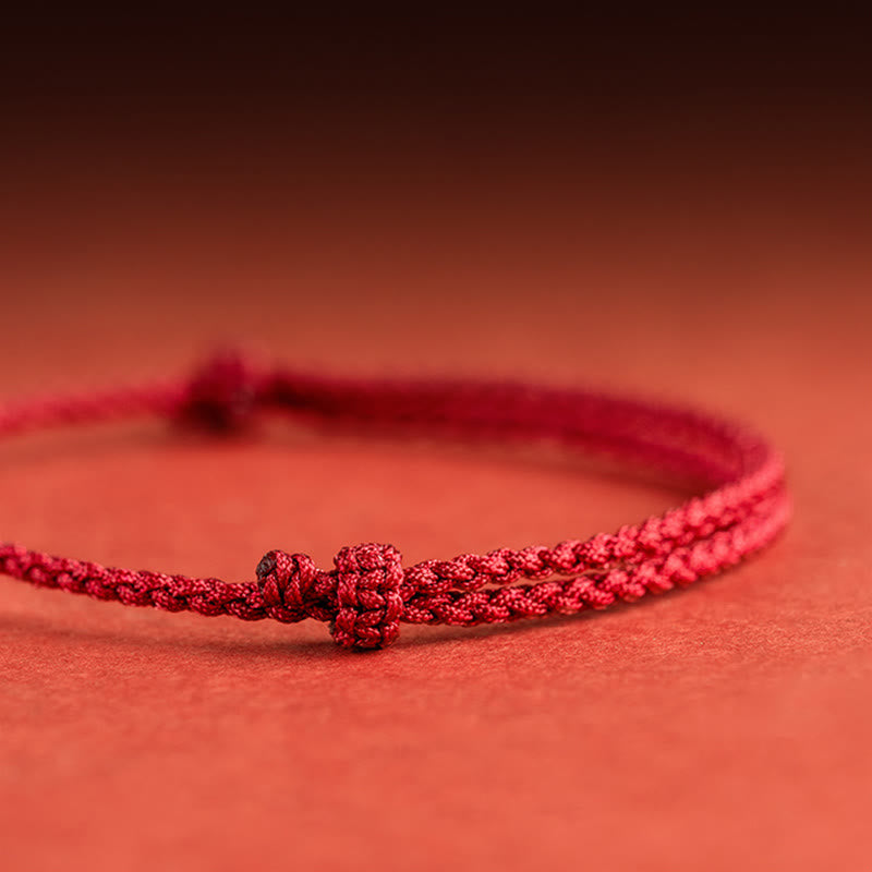 925 Sterling Silver Good Fortune Fu Character Agate Pearl Red String Braid Bracelet