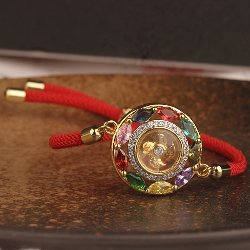 Colorful Zircon Copper Wealth Luck Rotation Bracelet Necklace Pendant