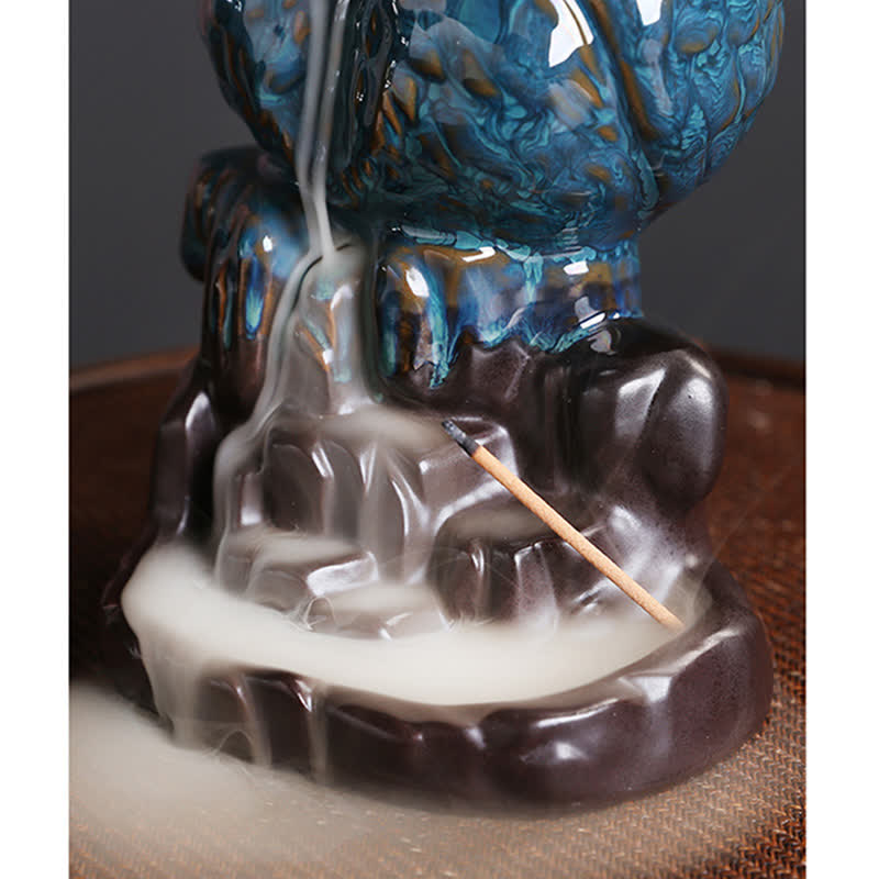 Cute Owl Ceramic Backflow Smoke Fountain Meditation Incense Burner Decoration