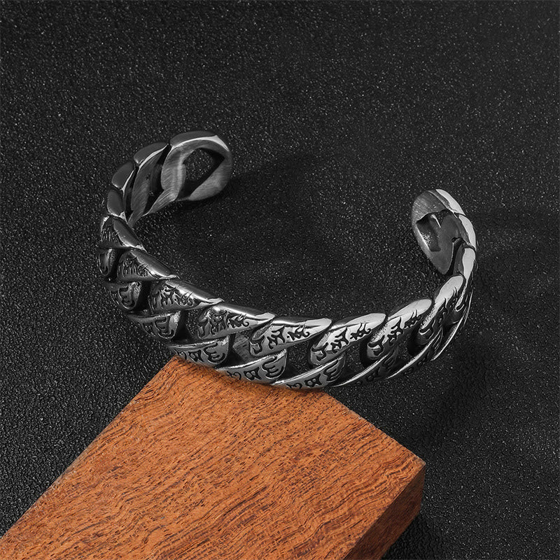Tibetan Om Mani Padme Hum Mantra Titanium Steel Peace Cuf Bangle Bracelet