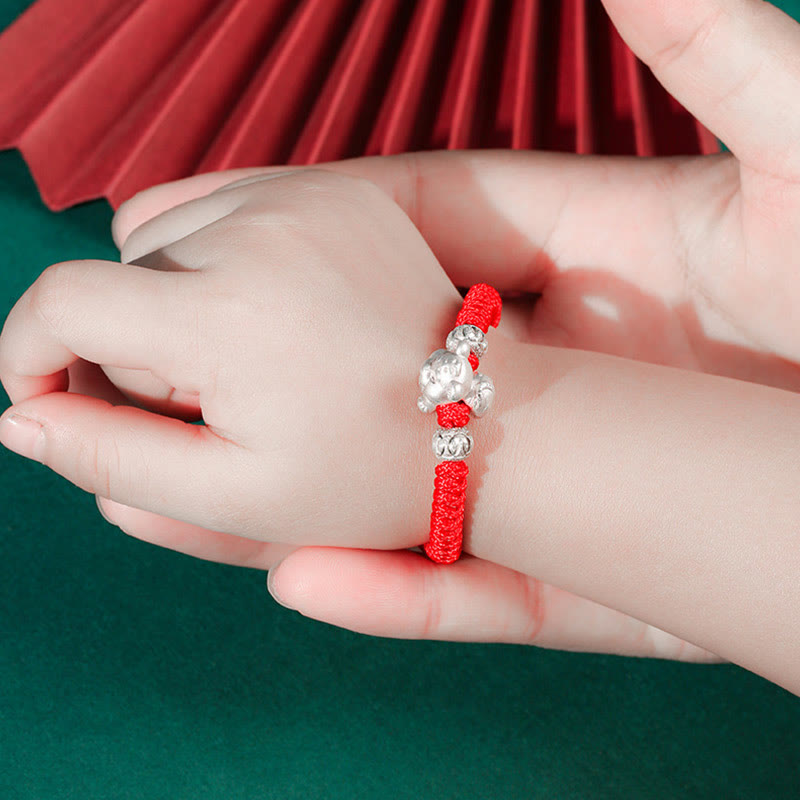 999 Sterling Silver Chinese Zodiac Red Rope Luck Handcrafted Kids Bracelet