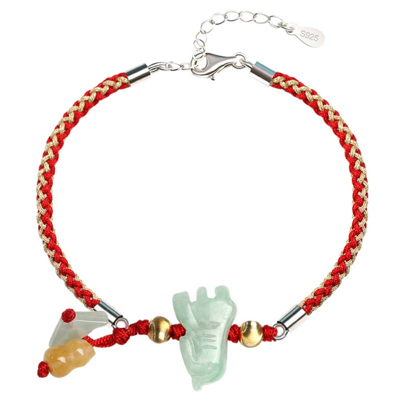 Chinese Zodiac Jade Prosperity Red String Bracelet Anklet