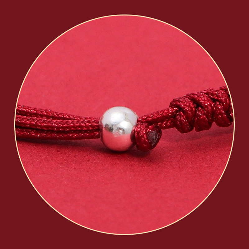 999 Sterling Silver PiXiu Strawberry Quartz Bead Wealth Luck Braided Bracelet