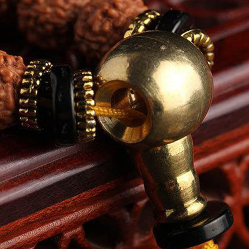 108 Mala Beads Rudraksha Bodhi Seed Dzi Bead Luck Wealth Bracelet