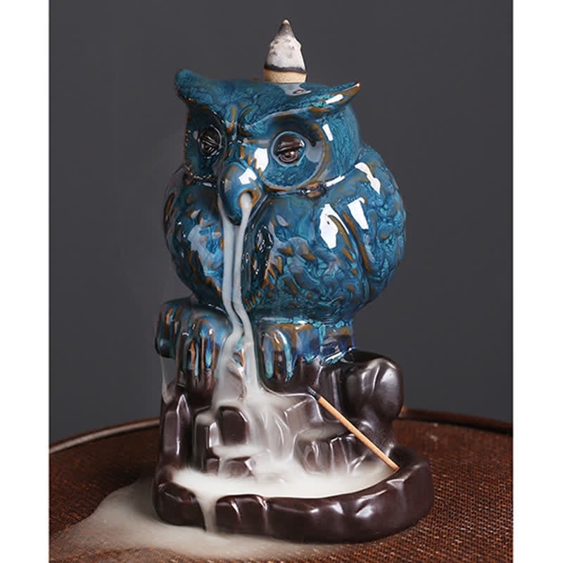 Cute Owl Ceramic Backflow Smoke Fountain Meditation Incense Burner Decoration