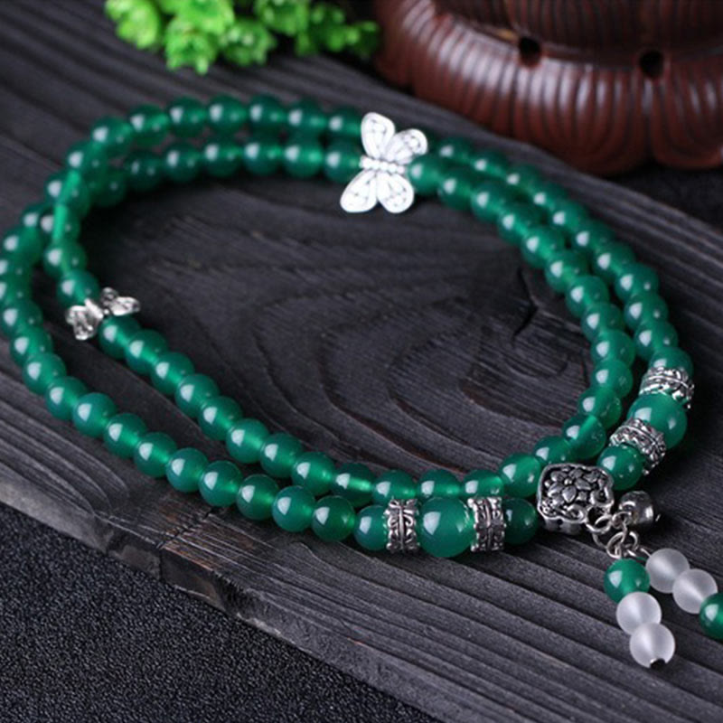 Natural Green Agate Butterfly Support Bracelet