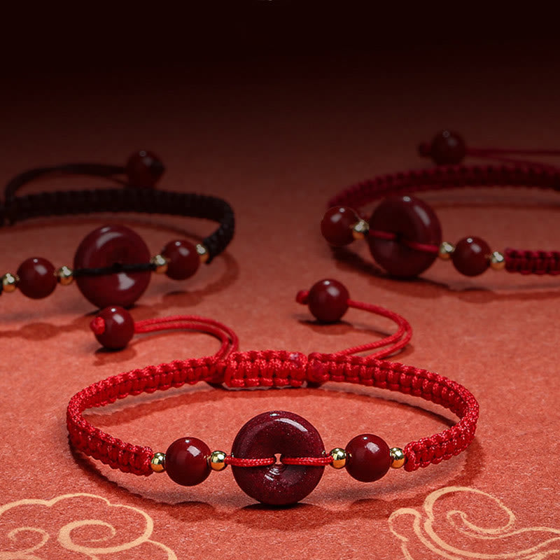 Natural Cinnabar Peace Buckle Blessing String Bracelet